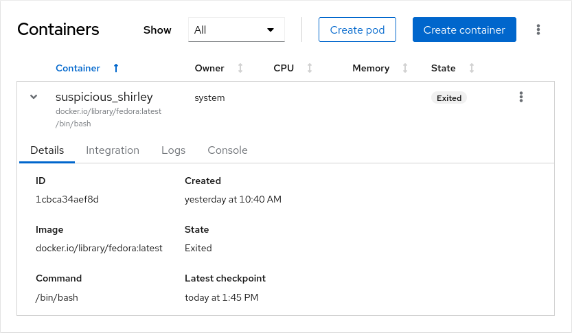 screenshot of ## show time of containers latest checkpoint