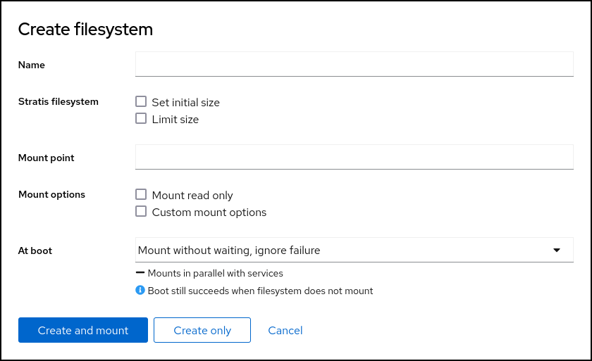 screenshot of support for managing virtual stratis filesystem sizes