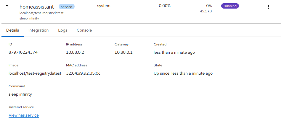 screenshot of link to services page for service containers