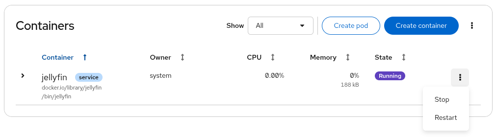 screenshot of inactive podman quadlet