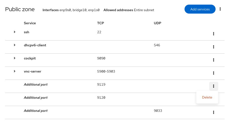 screenshot of additional firewall ports