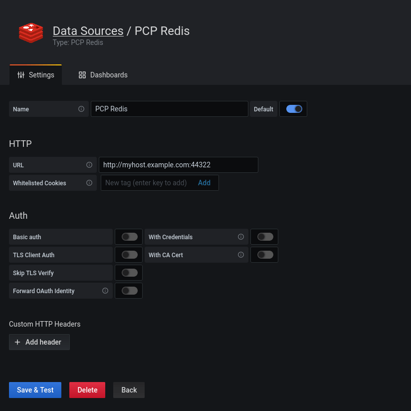 Grafana Add PCP data source details